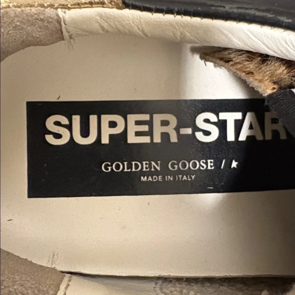 Golden Goose Superstar Black and Gold Sneakers with Leopard Print
